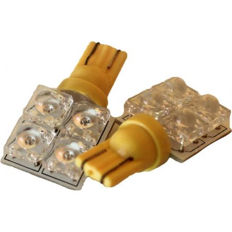 Coppia 2 Lampade Led T10 Con 4 Led F5 Flux Laterale Colore Giallo Yellow 12V 0,2W