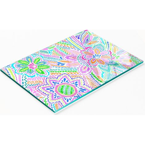 Tabla de cocina decorativa de vidrio multifuncional con estampado floral, 80x52 cm. (1/5)