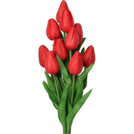 Lot de 10 tulipes artificielles effet réaliste, composition florale pour centre de table de mariage ou décoration intérieure - Fleurs artificielles couleur crème (1/5)