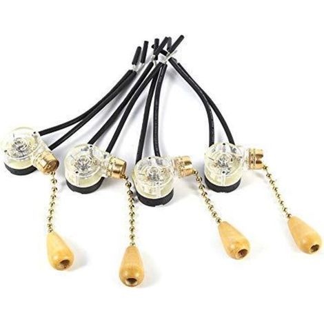 Set of 4 pull-type lamp switches – Copper mechanism – Easy installation for wall lights and fans – 3A/250V (1/4)