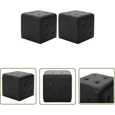 The Living Store Poufs 2 pcs Noir 30 x 30 x 30 cm Similicuir - Pouf Design - Pouf Moderne - Pouf Noir - Pouf Cuir Synthétique - Pouf Confortable (1/5)