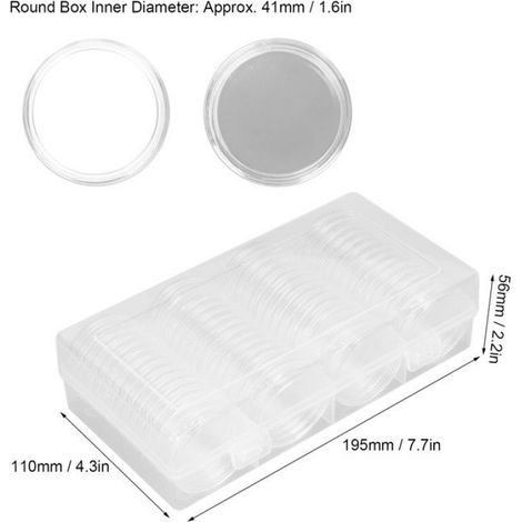 Boîte de rangement pour pièces de monnaie - Transparent - 60 capsules - 41 mm - Plastique - Collectionneur (1/5)