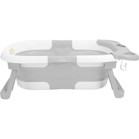 Baignoire bébé pliable avec tapis de suspension antidérapant, capteur de température et trou de vidange, grise (1/5)
