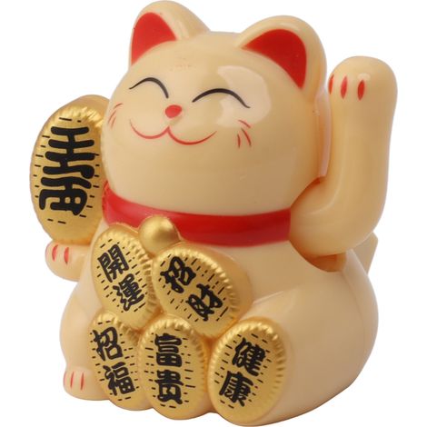 Chat porte-bonheur solaire miniature de 5 cm, mignon, agitant la main, symbole de richesse et de bienvenue, pour la décoration de la maison ou de la voiture (jaune).