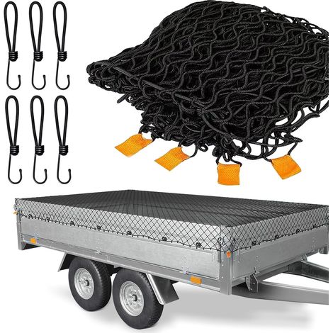 Filet Protection pour remorque 1.5 x 2.2 m, Accessoires avec Corde et Clips, Noir (1/5)