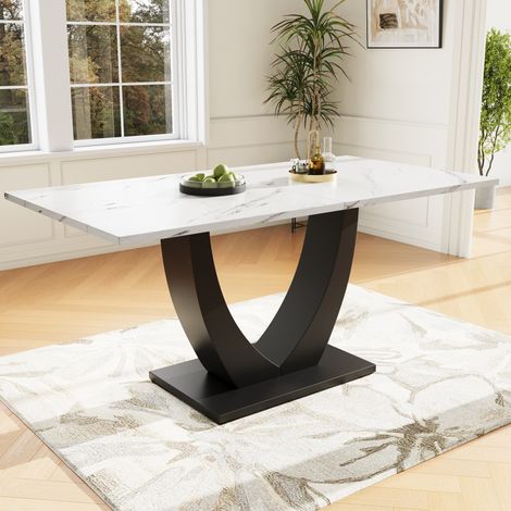 tavolo pranzo 140x75 cm marmo regolabile bianco nero OKMYHOME (1/5)