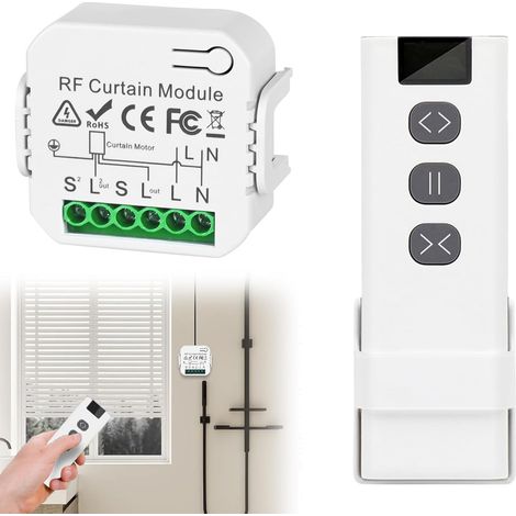 Kit de Commande de Volet Roulant Sans Fil : Contrôle du Moteur Avec Télécommande RF + Module Récepteur, Interrupteur Radio pour Stores, Auvents, Montage (1/5)