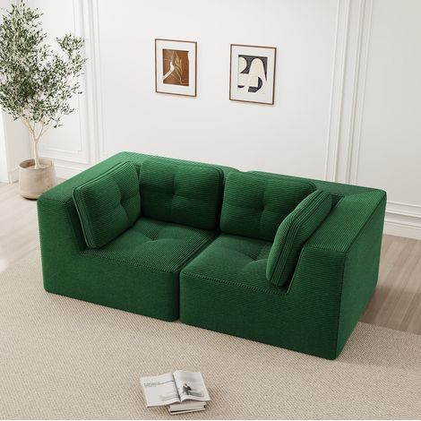 Sofá esquinero modular de pana verde 208 x 104 x 69 cm HAVRYA (1/5)