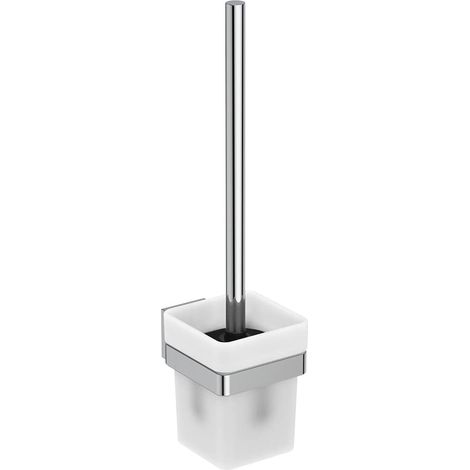 Ensemble Brosse WC et Support pour Cuvette Toilette Fixation Murale Carré Chrome Argent E2194AA (1/5)