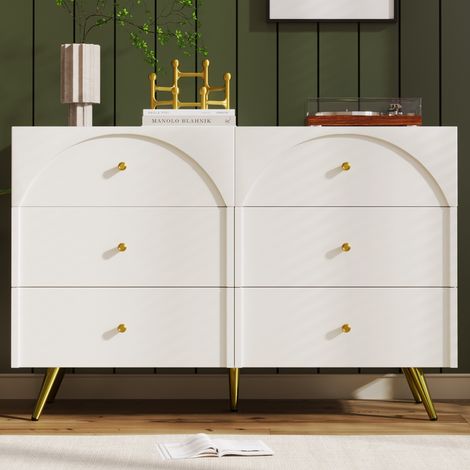 Cream White Sideboard Cabinet for Living Room with 6 Drawers,Dimensions: 40Dx120Wx85H CM