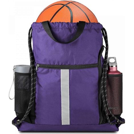 Sac à dos de sport à cordon, grande capacité, avec compartiment pour chaussures et deux porte-bouteilles - Violet (1/5)