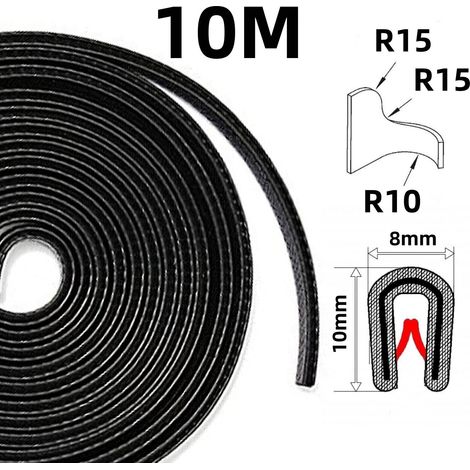 Profilé de protection de bord de 10 m, ruban de tuyauterie noir, profilé de serrage en caoutchouc (1/5)