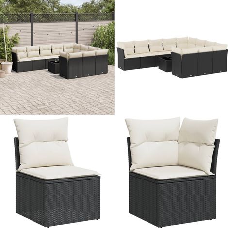 Salon de jardin 11 pcs avec coussins noir résine tressée - Ensemble Salon De Jardin - Meuble De Jardin - Salon De Jardin Design - Mobilier De Jardin Résistant - Canapé Jardin - Home & Living (1/5)