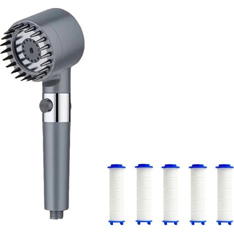 (Combinaison grise A) Filtre de douche portable Trois modes de débit d'eau Pommeau de douche Massage Accessoires de salle de bain Boutons d'arrêt d'eau à un clic Pommeaux (1/5)