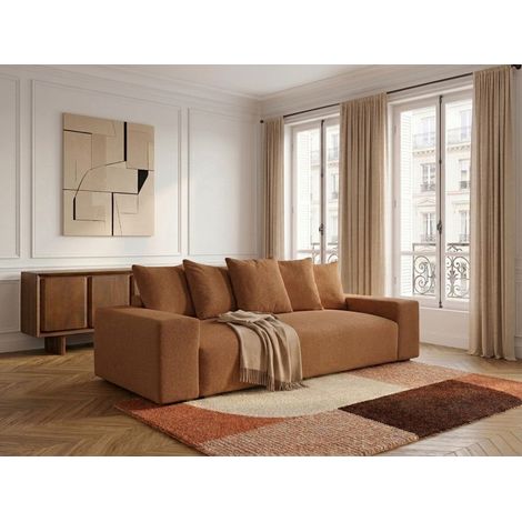 BOBOCHIC - Canapé droit convertible coffre VOLTAIRE tissu chiné   Orange (1/5)