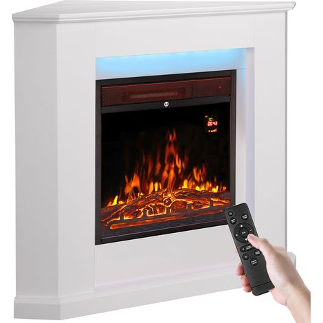 Camino Elettrico Angolare a Parete Zurigo Stufa Bianca 2000W Caminetto Led a Muro (1/5)