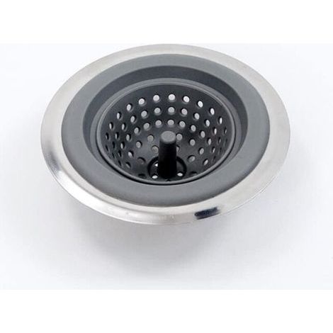 Drain de fossé filtre à ordures évier filtre à ordures lavabo drain acier inoxydable + filtre à déchets en silicone filet de drainage plateau en acier inoxydable salle de bain cuisine balcon drain (1/4)