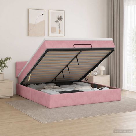 Cama tipo otomana con colchón y LED Rosa 180 x 200 cm (1/5)