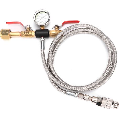 Connecteur Double Valve pour Remplissage CO2, Adaptateur Flexible 1.8m avec Manomètre Compatible Sodastream (W21.8-14) (1/5)