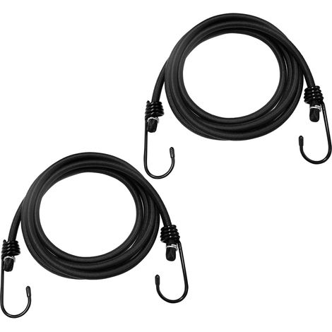 2 cuerdas elásticas de 2 m × 8 mm con ganchos, cuerdas elásticas para asegurar equipaje/moto/baúl/bicicleta/equipaje de camping – negras (1/5)