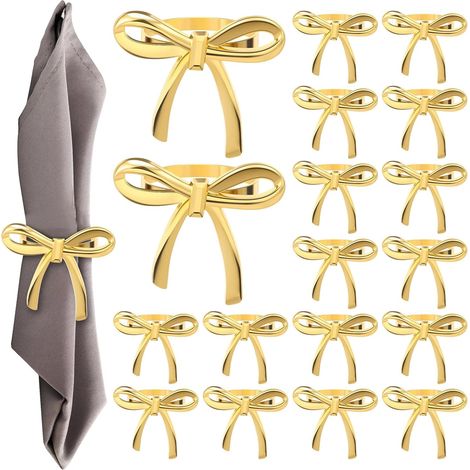 CCYKXA Set of 18 gold-plated zinc alloy napkin rings, exquisite and elegant napkin rings with bows, perfect for weddings, holidays, parties, and restaurants. (1/5)