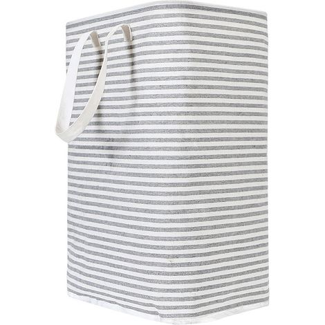 72 Liter Grey Foldable Laundry Basket, 40x30x60cm, Waterproof Fabric, Foldable Dirty Laundry Basket in Striped Fabric