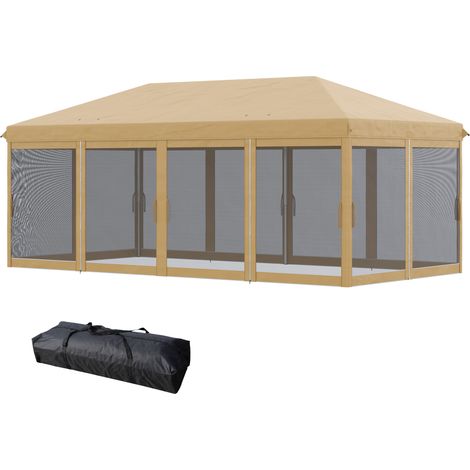 Faltbarer Gartenpavillon (6 x 3 m) mit Moskitonetz, höhenverstellbar und mit Tragetasche, Beige