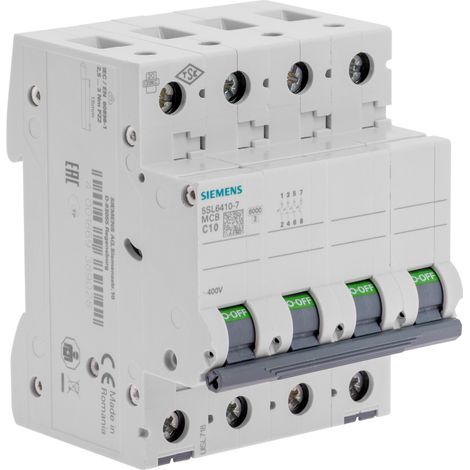SIEMENS DISJONCTEUR TÉTRAPOLAIRE 10A COURBE C 6KA 400V SIE5SL6410-7