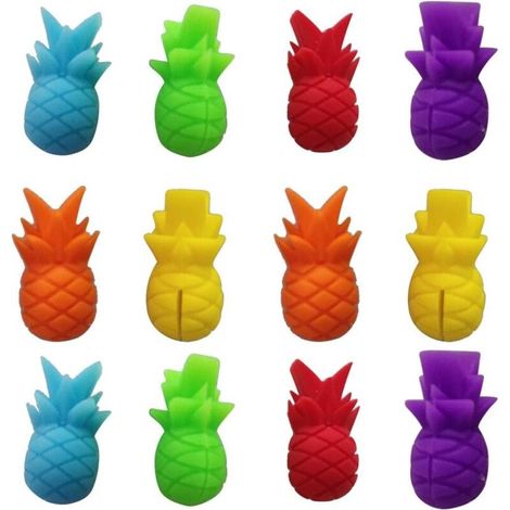 12 pièces marqueurs de verre de silicone marqueurs de verre charmes de verre de vin marqueurs de verre de vin d'ananas marqueur de verre marqueur (1/5)