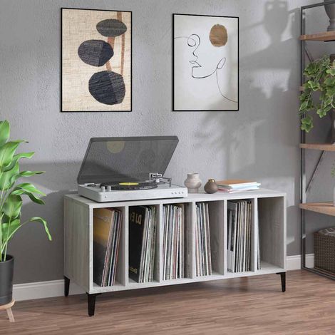 Meuble à disques vinyles avec rangement, bois d’ingénierie, sonoma gris, 100 x 38 x 48 cm, 26.25kg - PANGIVO (1/5)