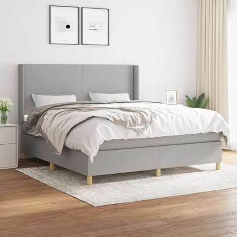 Lit adulte Durable,Lit à sommier Tapissier + Matelas Gris clair 180x200cm Tissu -54700 (1/5)