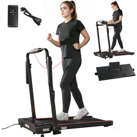 SPORTNOW cinta de correr plegable 2 en 1, 2.5hp 1-12 km/h, con escritorio extraíble y manillar ajustable en altura, pantalla led y soporte para móvil