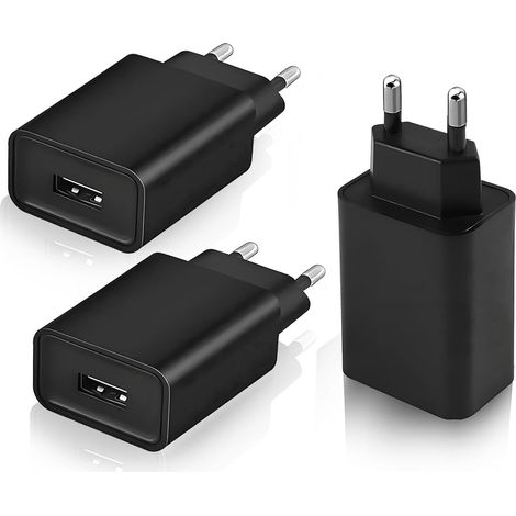 Lot de 3 Chargeurs USB 5 V 2 A Rapide Adaptateur Secteur Universel pour Smartphone, Tablette, Montre Connectée, Écouteurs, Routeur WiFi, Lampe LED – Charge Sécurisée et Stable 100-240 V (Noir) (1/5)