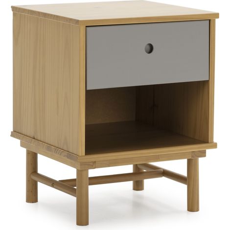 Mesita de Noche Magnus 1 cajón, Madera Maciza, 40 cm (Ancho) 40 cm (Profundo) 52 cm (Altura)