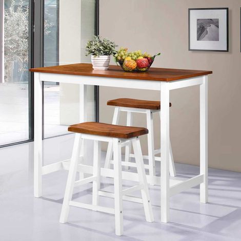 Ensemble Table de bar + 2 Chaises de bar - Table Haute avec 2 Tabourets Bois massif BV487118 - BonneVie (1/5)