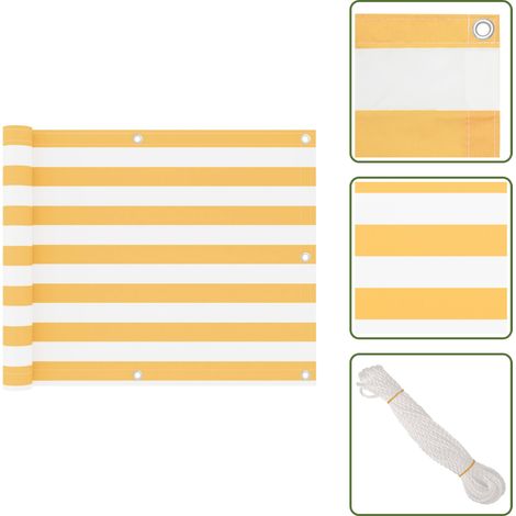 The Living Store Toldo para balcón tela oxford blanco y amarillo 75x500 cm - Toldo impermeable