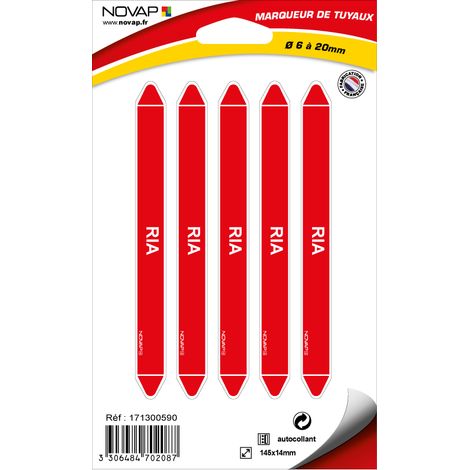 Planche de 5 marqueurs de tuyauterie 145 x 14 mm pour Ø 6 à 20 mm - RIA - 4702087