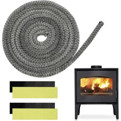 Joint tressé pour insert et poêle, 6 mm x 3 m, en fibre de verre avec 4 bandes, joint réfractaire, joint d'insert pour poêle à bois, cheminée, résistant à la chaleur, jusqu'à 600 °C (1/5)