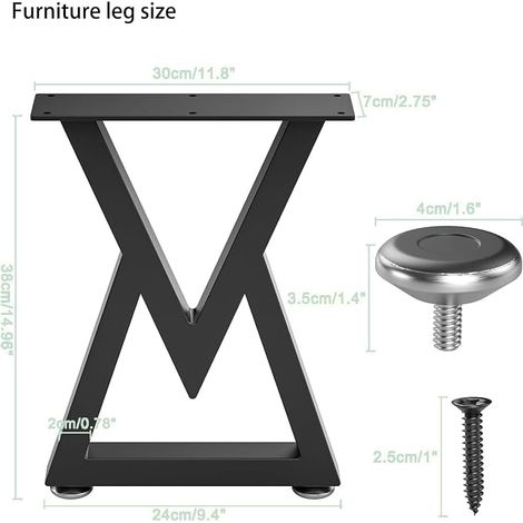 Inch Black Metal Table Legs, Pair V-Shaped Table Legs, Iron Coffee Table Legs, 40.5 x 30 cm (1/4)