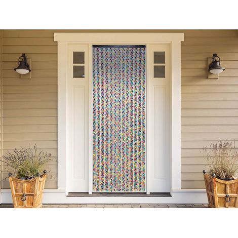 Rideau de porte en perles de bois multicolore 90 x 200 cm – Décoration intérieure – Barre de fixation incluse – Morel