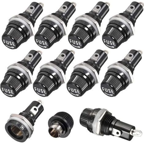 10 pièces 5 x 20mm Porte Fusible AC 10A 250V Noir Porte Fusible à Capuchon à Vis, Porte Fusible à Capuchon à Vis Monté sur Panneau (1/5)