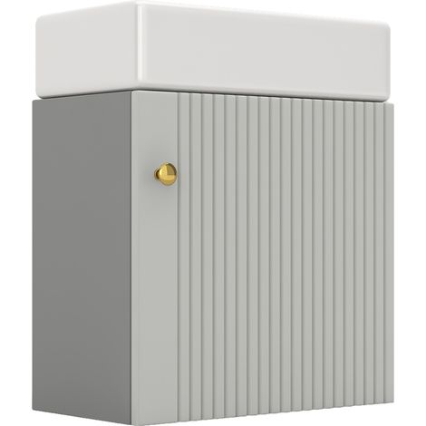 Mueble bajo lavabo suspendido con 1 puerta de cierre suave, lavabo de ceramica, para bano pequeno, MDF, Gris y Blanco (1/4)