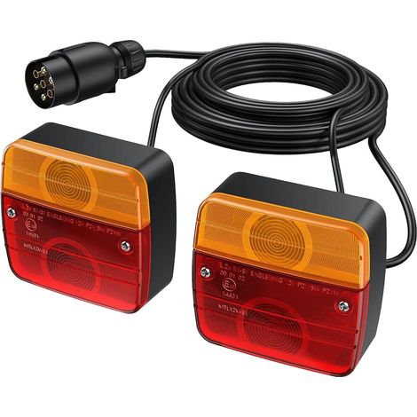 Feux arrière pour remorque, 12 V, kit de feux arrière universel, remorque, fiche à 7 broches, câble de 7,5 m et certifié E11, étanche IP65, voiture particulière, camion, éclairage arrière (1/5)