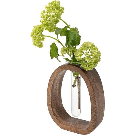Moderne Holzvase mit Glasfuß in Reagenzglasform – sowohl Blumentopf als auch Dekorationsobjekt, geeignet für Zuhause und Büro – Große Größe. (1/5)