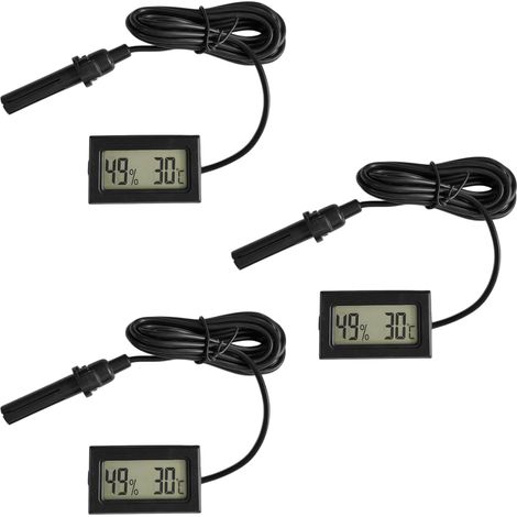 Termómetro higrómetro digital con sonda externa – Paquete de 3 – Medición de temperatura y humedad para acuarios, terrarios, incubadoras, reptiles, salas de estar, oficinas y aves de corral. (1/5)