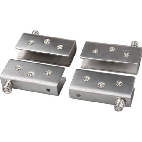 [JAMAIS UTILISÉ] Paquet de 4 charnières de porte en verre Charnière à pivot à 90 °, verre sans perforation, acier inoxydable, ajustement pour verre de 8 à 10 mm (1/4)