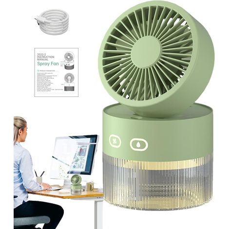 Ventilateur brumisateur portable pliable 350ml USB rechargeable 3 vitesses, mini ventilateur pour voyage,Vert (1/5)