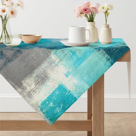 Abwaschbare Tischdecke 100x100 cm, modern abstrakt, blau-grau, quadratisch