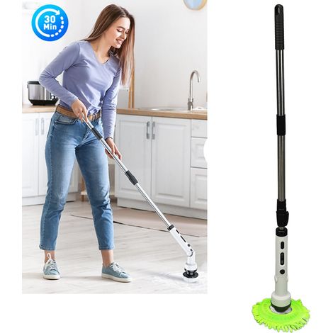 Escoba eléctrica giratoria inalámbrica con cepillos intercambiables y mango extraíble para baños y suelos de baldosas. (1/5)