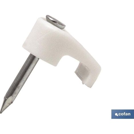 Grapa de plástico para cable plano 3,9x2,2mm, envasado unitario, color blanco